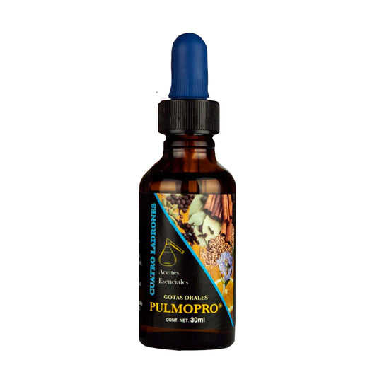 Gotas orales PULMOPRO, CUATRO LADRONES® Romero, árbol del té, olíbano, + 8 CJA/GOT. 30ml