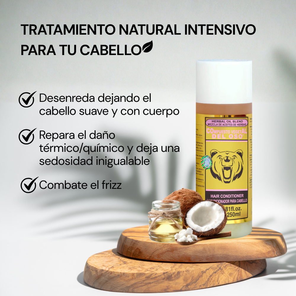 Acondicionador capilar COMPUESTO VEGETAL DEL OSO® Olivo, coco, linaza y almendras BOT. 250ml