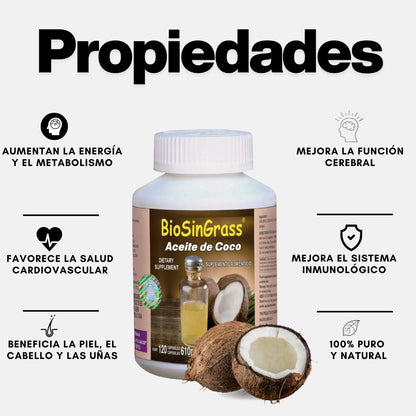 Cápsulas blandas BIOSINGRASS® Coco aceite CJA/FCO. DE 120