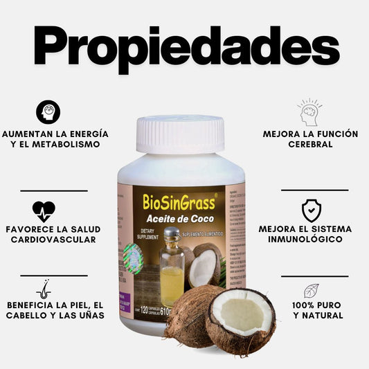 Cápsulas blandas BIOSINGRASS® Coco aceite CJA/FCO. DE 120