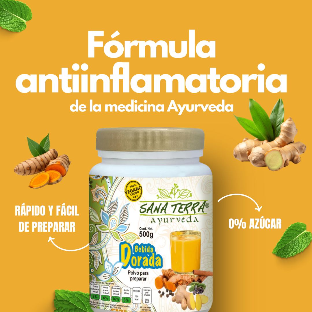 Polvo para preparar SANA TERRA, bebida dorada® Cúrcuma, almendras, miel de abeja, + 4 FCO. B. 500g