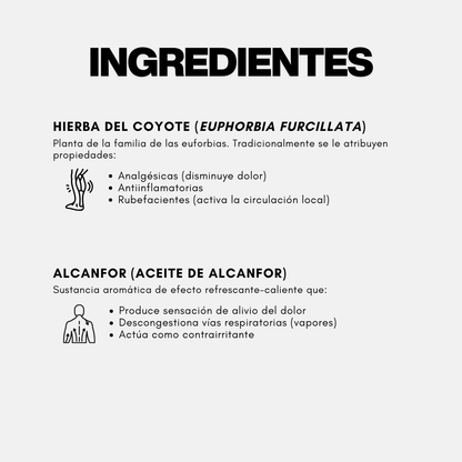 Pomada BIOCOYOTE FUERTE® ocote, alcanfor y  hierba del coyote POM. DE 120g