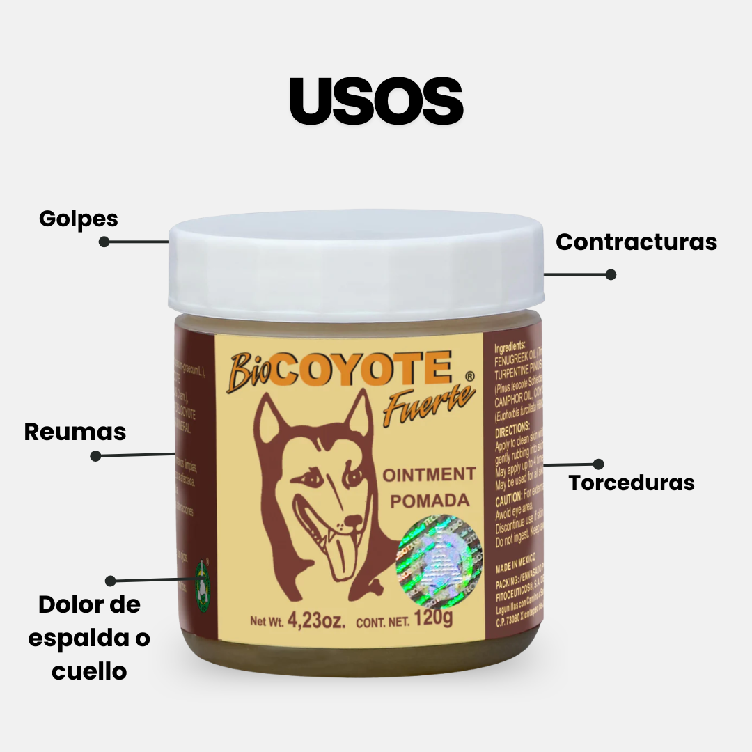 Pomada BIOCOYOTE FUERTE® ocote, alcanfor y  hierba del coyote POM. DE 120g